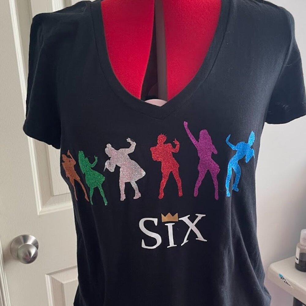 Black V Neck Handmade Six Tshirt, size Large